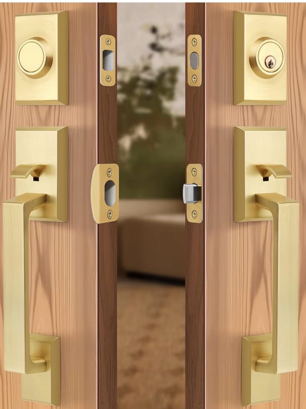 Brass Finish Exterior Door Handle Set with Deadbolt - Gold